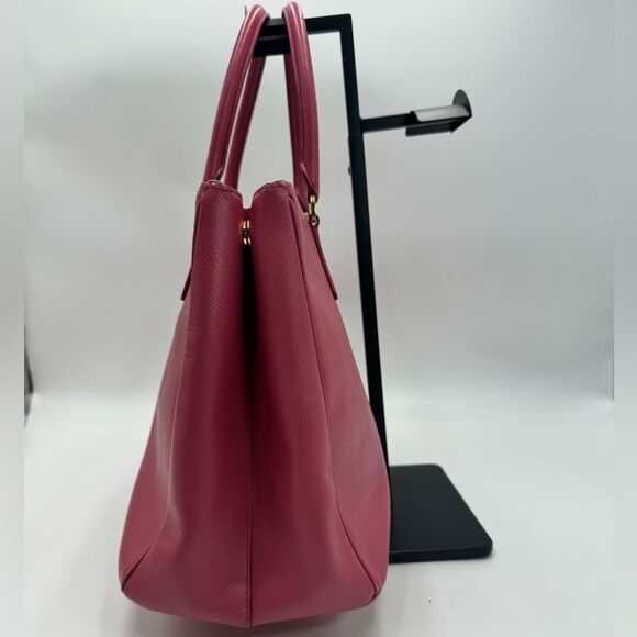 Auth Prada Pink Saffiano Leather Double Zipper Lux Galleria Tote Bag - Picture 5 of 13